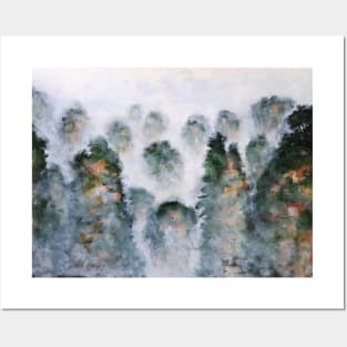 Misty Mountains Peaks Rocks Tranquility Serenity Gentleness Thailand Posters and Art